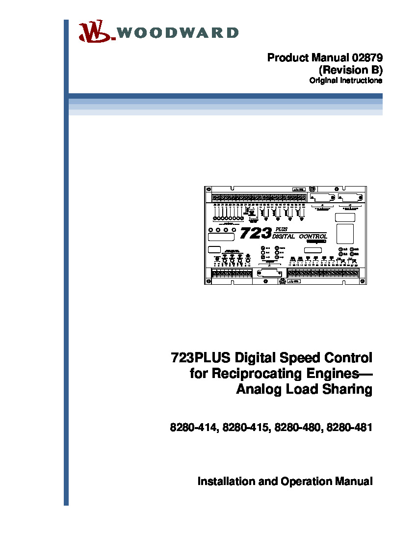 First Page Image of 8280-481 Woodward 723PLUS Digital Speed Control for Reciprocating Engines-Analog Load Sharing 02879.pdf